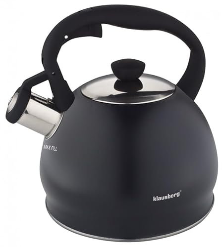 Klausberg Bouilloire sifflante en acier inoxydable marbré - 2 l - Noir mat