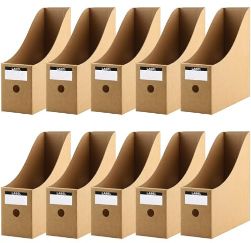 Zosenyer 10 Pièces de Porte Revues en Papier Kraft, Solide Porte Documents en Carton avec Étiquettes et avec 10 Compartiments Porte Revue Bureau Rangement de Documents Facile des Livres, Magazines