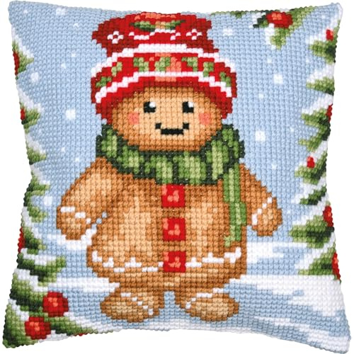 VERVACO Kit Cuscino Punto Croce RAGAZZO DI PAN DI ZENZERO Set Ricamo Principianti Cuscini Gobelin Decorativi ca. 40 x 40 cm Accessori Per Lavoretti Creativi DIY Casa Decor Hobby Adulti Cross Stitch
