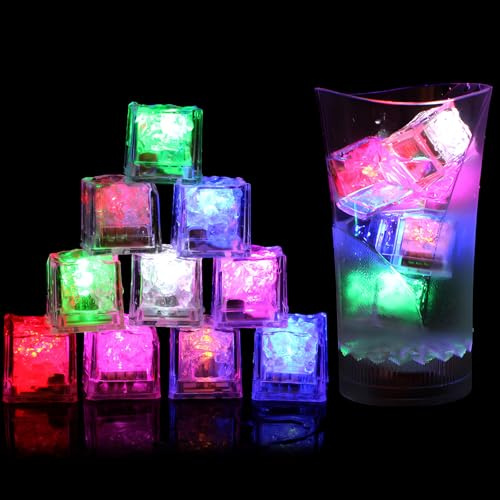JINXIAN 18 piezas Hielos de Colores Cubitos Plastico cubitos hielo reutilizables cubos de hielo LED Sensor De LíQuido Luminosos hielo para Fiesta Boda Bar Decoración