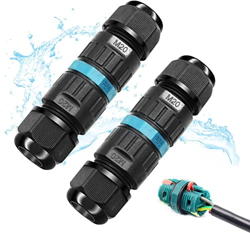 Leikedun IP68 3-Pole Cable Connector, 5-12mm, Waterproof | Underground inline cable joiners,pack of 2 with branch box,suitable for outdoor garden and distribution connections