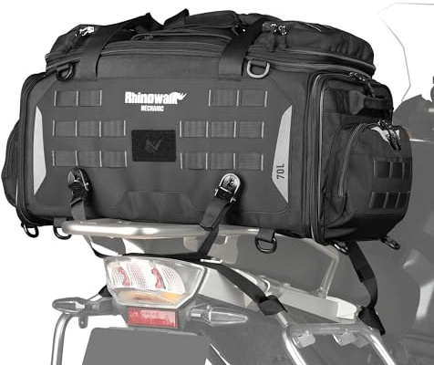 Rhinowalk Motorrad Hecktasche,Mechanic Series Satteltasche 50-70L | expandierbar,Wasserdichte Touring-Seattasche mit MOLLE-System,Reisegepäck mit mehreren Fächern für Motorradtouren