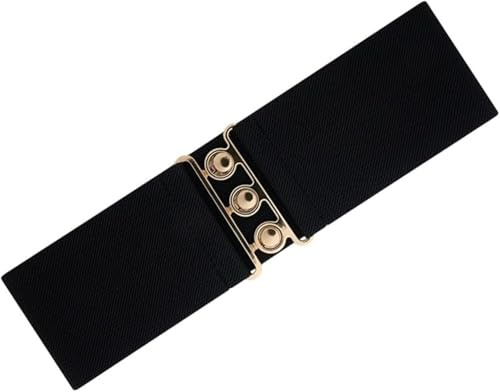 Ro Rox Damen Breiter Elastischer Taillengürtel im Retro Vintage Stil – Stretchgürtel für Kleider, 50er Jahre – Silberne oder Goldene Schnalle