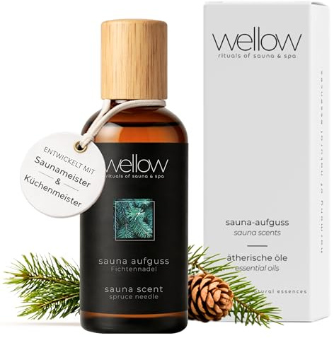 wellow® Sauna Aufguss Fichtennadel – Saunaduft Konzentrat mit natürlichen ätherischen Ölen – Intensives Sauna Aroma – Sehr ergiebig & Hochkonzentriert – Premium Qualität – Made in Germany