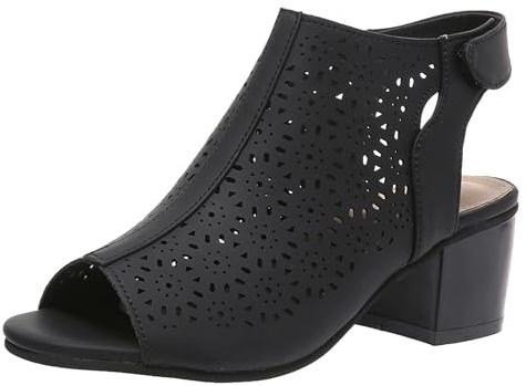 Hykytyhk Botines de punta abierta para mujer, con correas de tobillo recortadas, sandalias de tacón bajo y bloque grueso, Negro -, 39.5 EU