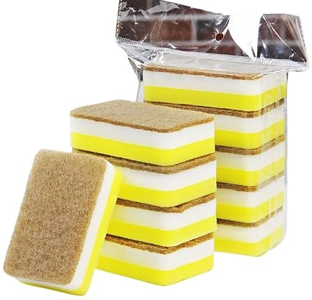 Namzi Bloque de esponja de limpieza de esquinas redondeadas de tres capas gruesas de 5 piezas, almohadilla de estropajo de doble cara, marrón, blanco y amarillo, 11 x 7 x 3,5 cm