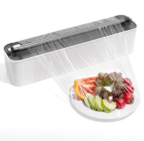 Quasziwa Aluminum Foil & Cling Film Dispenser and Cutter - Magnetic & No-Drill Wall Mount, Space-Saving Kitchen Organiser for Worktops & Cabinets, Plastic Wrap Dispenser - Fits 300 m Rolls, Black