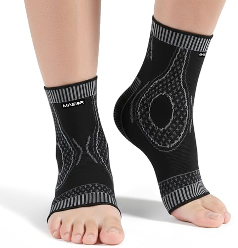 MASIOR Ankle Support Brace 2 Pack for Men & Women Compression Ankle Sleeves Socks for Plantar Fasciitis, Sprained Ankle, Ligament Damage, Achilles Tendonitis & Sports, Foot Pain Relief Brace - M