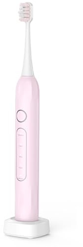 Sonic Electric Toothbrush 8 Replaceable Wave-Shaped Soft Brush Heads Last 2Y,Electric Tooth Brushes Adults 5 Modes Deep Clean & Rechargeable,30S Reminder,Teeth Whitening with IPX7 Waterproof Rosa