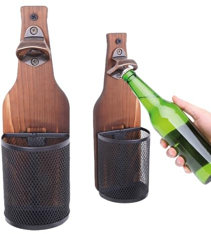 Bieröffner Wand mit Kronkorken Sammler, Flaschenöffner Wand, Wandflaschenöffner mit Auffangbehälter aus Metall, Bier Geschenke für Männer, Papa, Ehemann, Bar Zubehör für Zuhause