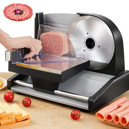 200W Electric Slicer (0-15Mm Thickness Adjustment), Home Manual Meat Planer + 7.5 Stainless Steel Blade, Lamb/Ham Slicing, Suitable for Meat, Toast, Sausage, Hard Fruit,Silver