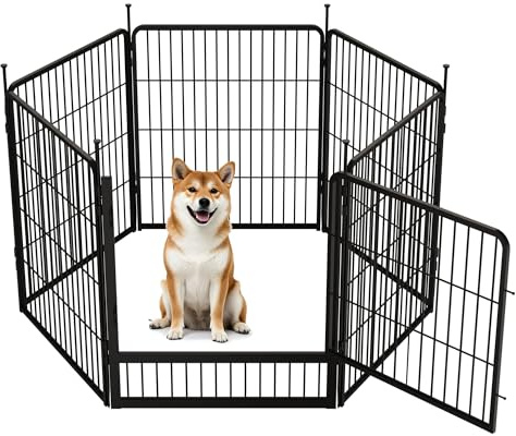 SunsGrove Dog Playpen Outdoor with Wider Door for Small and Medium Dogs, Free and Safe Play Dog Fence Indoor, Black (32 inch, 6 Panels)
