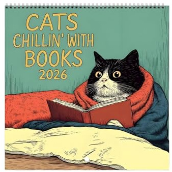 Reading Cat Calendar 2026, Cats Chilling With Books Calendar, Funny Monthly Planner With Kittens Illustration, 12-Month Wall Calendars Family Planner For Cats Lovers, Creative Family Planning Reminder