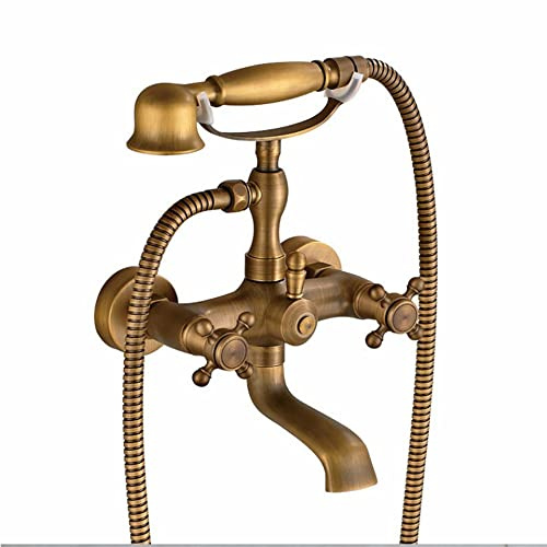 Retro Nostalgie Wannenarmatur Wandarmatur Badewannenarmatur Duscharmatur Messing für Häuser, Bäder, Hotels, Wohnungen und andere Orte verwendet werden,12 * 28cm,Glatte Kante & Dichtes Gewinde