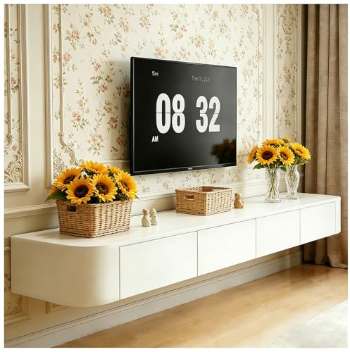 ASKLFNEI TV Schrank Hängend 300cm, Schwebende TV Lowboard mit 2 Schubladen 2 Klapptüren, Fernsehschrank mit Kabelmanagement für Wohnzimmer und Esszimmer, Bereits montiert