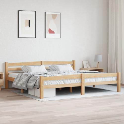 Runheo Massivholzbett Kiefer 200x200 cm, Robustes Holzbett mit Lattenrost, langlebiger Bettrahmen für Schlafzimmer, modernes Design, Naturholz-Möbelstück