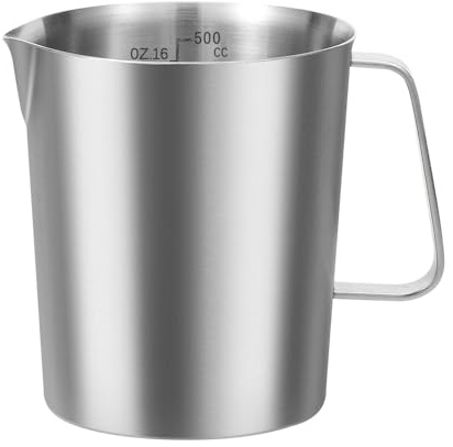 Jonuin Messbecher Edelstahl 500ml, 304 Edelstahl Messbecher, Ohne Deckel, mit Tropffreiem Ausguss und Feinskala, Robuster Rührbecher mit Ergonomischem Griff für Küche, Bar, Café und Milchtee-Laden