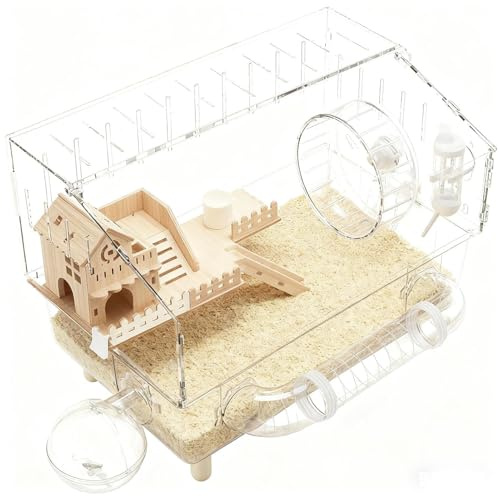 Käfig für Zwerghamster – transparenter Habitat mit 2 Schichten, Haus für kleine Kreaturen aus transparentem Plexiglas, 17,7 x 11 x 13,3 Zoll | kauensicher, waschbarer Boden mit Netz