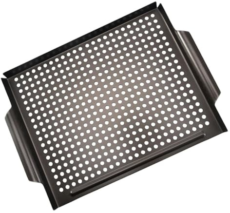 Milisten Poêle à Griller Antiadhésive à Bords Repliés, Plaque Épaisse en Acier pour Barbecue et Plancha, Adaptée aux Brochettes et Cuisson en Plein Air, Nettoyage Aisé