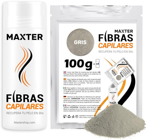 Maxter Streuhaar zur Haarverdichtung GRAU + Nachfüllbeutel 100g - Haarpuder gegen Kaschierung von Haarausfall - Männer und Frauen - Mikrofaser in Pulverform - Hair Fiber