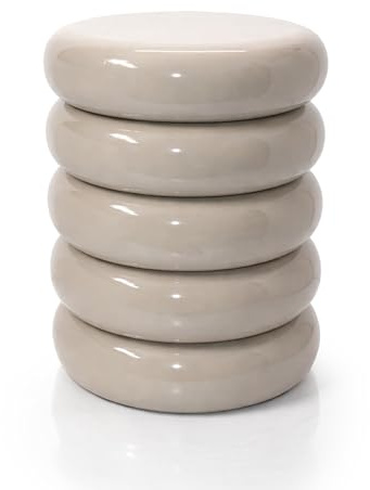 Relaxdays Beistelltisch, Bubble Design, Wohnzimmer Dekoobjekt, Beistellhocker HxD: 45 x 31 cm, Hochglanz Metall, beige