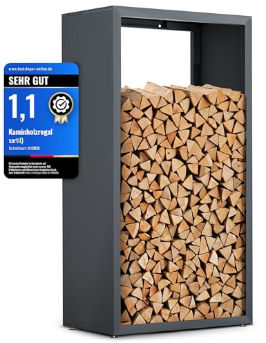 sortiQ Kaminholzregal Metall [RAL 7016] Kaminholz-Regal für außen & innen - wetterfeste, moderne Brennholz-Stapelhilfe für stabile Holzaufbewahrung Holzlager mit Stellfüßen (90 x 165cm)
