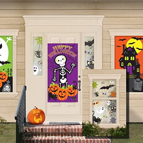 NET TOYS 33 TLG. Halloween Eingangs Deko Set Halloweenparty Türdeko Horror Fensterdeko Kinder Grusel Artikel Mottoparty Raumdekoration