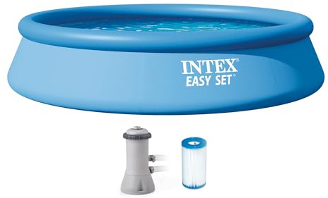 Intex 28141EH Easy Set Inflatable Swimming Pool Set: 13ft x 33in – Includes 530 GPH Cartridge Filter Pump – Puncture-Resistant Material – 1926 Gallon Capacity – 26in Water Depth