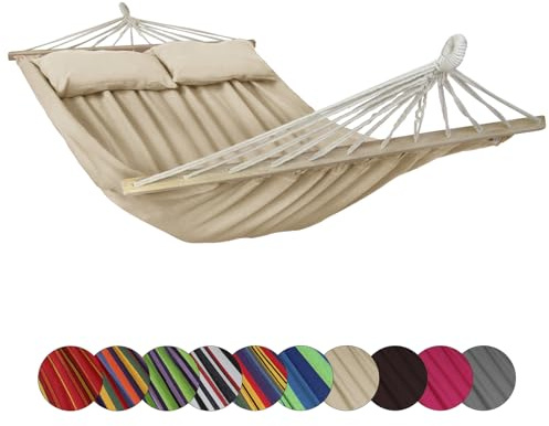 BB Sport Amaca Doppia Barre 240x150 cm Carrico Massimo 300 kg 2 Persone 2 Cuscini Giardino Patio Terrazzo, Colore:Spiaggia
