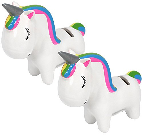com-Four® 2X Spardose aus Keramik, Sparbüchse im zauberhaften Einhorn | Unicorn Sparschwein mit Gummiverschluss