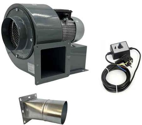 UZMAN Industrie Radial Gebläse OB200M mit 500 Watt Drehzahlregler und 4 eck-rund Flansch, Zentrifugal Saugventilator, Radialgebläse ventilator lüfter ablüftung ablüfter