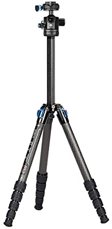 SIRUI ST-125+ST-10X Wasserdichtes Carbon-Kamerastativ mit Kugelkopf, Kompaktes Carbonfaser-Reisestativ, Dreieck-Mittelsäule, Spikes, unabhängige Verriegelungen, 5 Sektionen, 158cm, 12KG Nutzlast