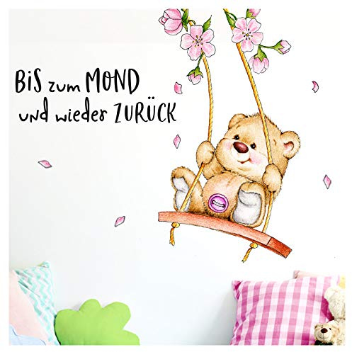 Little Deco Wandtattoo Bis zum Mond & Bär auf Schaukel DL151