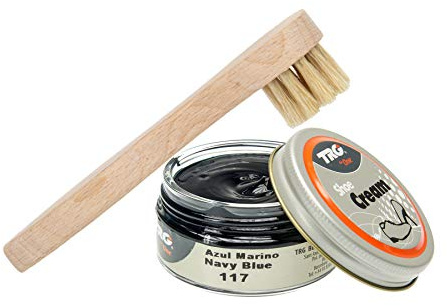 Langlauf Schuhbedarf TRG Schuhcreme mit Auftragsbürste I Lederschuh Pflege Set I Schuhputzsets Leder, Schuhbürstenset, Schuh Reinigung Set, Lederpflege Set (marineblau 117)