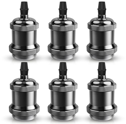 DiCUNO E27 vintage solid Lampenfassung, Pearl Black, DIY Zubehör, 6er Pack | Aluminium&Keramik Lampenhalter, E27 Sockel für Glühbirne, Antiker-Look für Wand-, Tisch- & Deckenleuchte, ideal für Café, Bar
