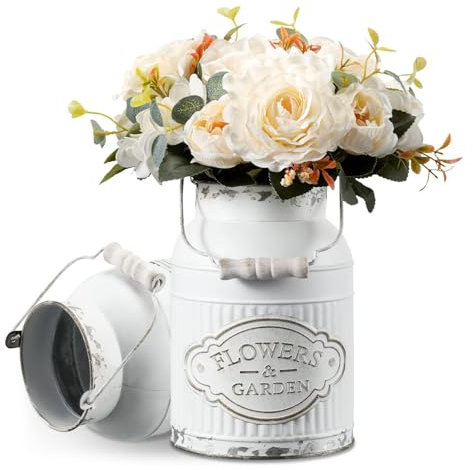 APSOONSELL French Country Decor Rustic Farmhouse Kitchen Decor Galvanized Bucket Decorative Metal Flower Vase Vintage Milk Can Jug for Bathroom, Sparklers for Weddings