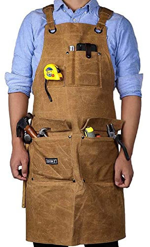 LEFOR·Z Arbeitsschürze Herren,Robuste Werkzeugschürze für Männer,Schweißerschürze mit Kreuz-Rückengurten,Arbeitsschürze für Garten,Keramik,Werkstatt,Garageverstellbar M bis XXL,Braun