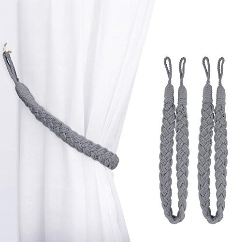 Lewondr Cortina Hebilla, [1 Par / 2 Pzs] Cortina Clips Tejido de algodón Hilo Atados de Cuerda de Cortina Abrazaderas, Colgante Cortina Clips Sujetar Cortina para Decorativa Hogar - Gris Claro