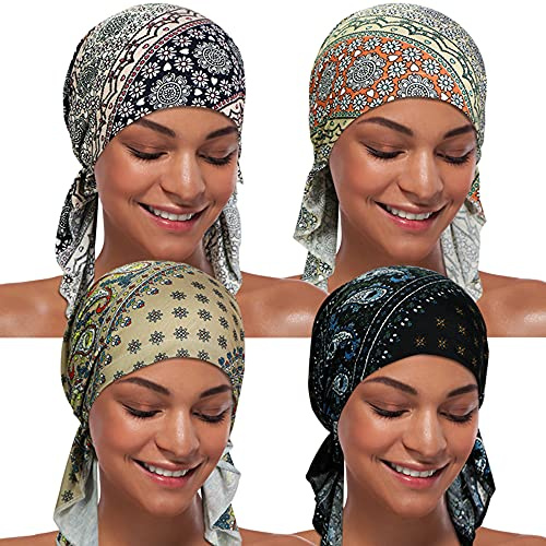 ASHILISIA 4 delar kvinnor kemo hatt turban mössa, förbundna huvudbonader bandana för håravfall, Ccily-c-3, One Size