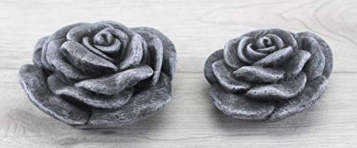 STEINFIGUREN SPICKER Steinfigur Rose Rosenblüte 2er Set, Blüte, Blume, Steinguss, Gartenfigur, Stein, Basaltgrau