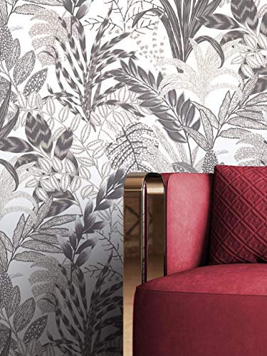 NEWROOM Tapete Grau Vlies Dschungel - Tropisch Floral Blätter Blumen für Wohnzimmer Schlafzimmer