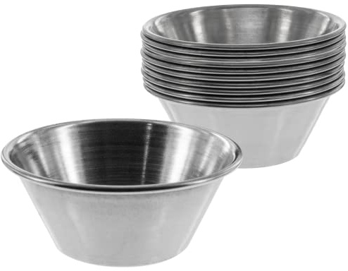 12er Set Dipschalen Ø 6cm, Mini Schüsseln 35ml, kleine Edelstahl Schalen | Schälchen stapelbar, platzsparend, 2,5 cm hoch, robust, ideal für Saucen, Gewürz, Ketchup und Mayo, für Küche und Tisch