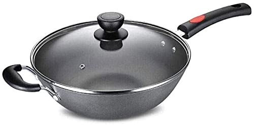 Sartén Wok vitrocerámica PANTENERA DE SOJADO | Wok DE RECURACIÓN NO DESAJO con LIDN DE Vidrio | RAPERA RESERVANTE, Menos Fumo MÁS GRASO Y FÁCIL DE Limpiar, 34 cm