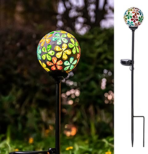 VCUTEKA Decorative Solar Garden Lights, 3.5 Mosaic Globe Outdoor Stake