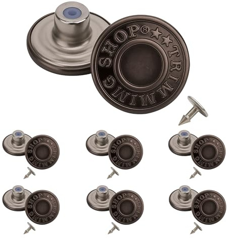 Trimming Shop Jeansknopf-Hammer auf 14 mm Messing Reißzwecken mit Aluminium-Nadel für Bekleidungsreparatur, Jeans, Denims, Röcke, Jacken (Gunmetal, 10 Stück)