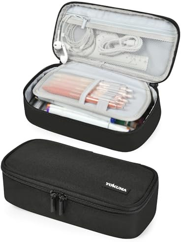 YOKUMA Pennfodral, stor kapacitet pennfodral, estetisk dragkedja pennskrin, tillbaka till skolmaterial för studenter tonåringar vuxna, nödvändigheter, elektronisk kabel organisera, Svart, Pennfodral
