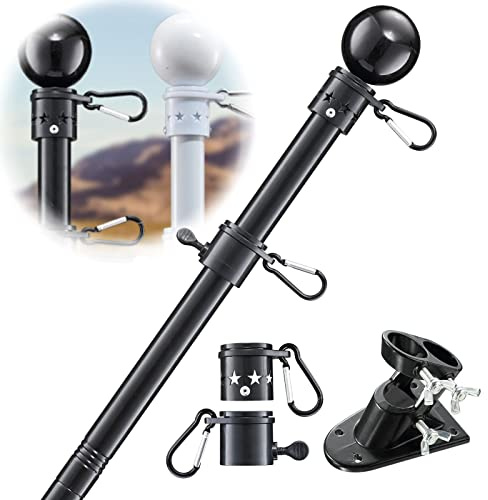 Flag Pole Holder for Outside House - 6ft Stainless Steel Heavy Duty Flagpole Kit,Tangle Free,2 Angle Bracket Mount for Grommet Flags,Banner,Garden Flag,Outdoor Residential Commercial Use,Black