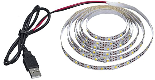 Vrabocry USB-LED-Lichtstreifen, DC 5 V, SMD 3528, 5 m, 300 LEDs, 60 LEDs/m, warmweiß, LED-Streifen mit USB-Kabel, TV-Desktop-Laptop-Hintergrundbeleuchtung, Küche, dekorative Beleuchtung, nicht