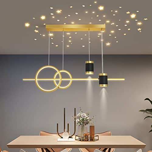 Bellastein LED Pendelleuchte Esstisch, Moderne Wohnzimmer Deckenleuchte Kronleuchter Schlafzimmer Höhenverstehbar Hängelampe Ring Design Hängeleuchte für Küche Büro Arbeitszimmer Pendellampe (Gold)