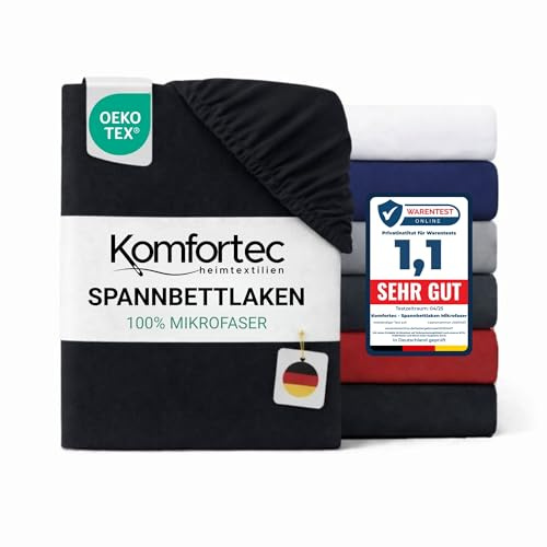 Komfortec Mikrofaser Spannbettlaken 180x200 cm – Weiches Spannbetttuch mit Rundumgummi – Fitted Sheet für Matratzen bis 30 cm – Schwarz – Oeko-Tex – Pflegeleicht & Hautfreundlich – 90g/m²